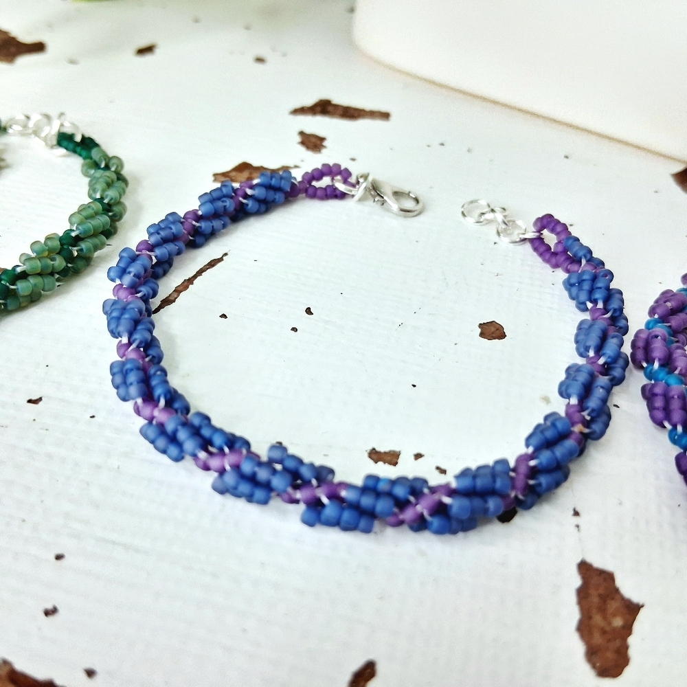 Adjustable Purple and Blue Beaded Bracelet